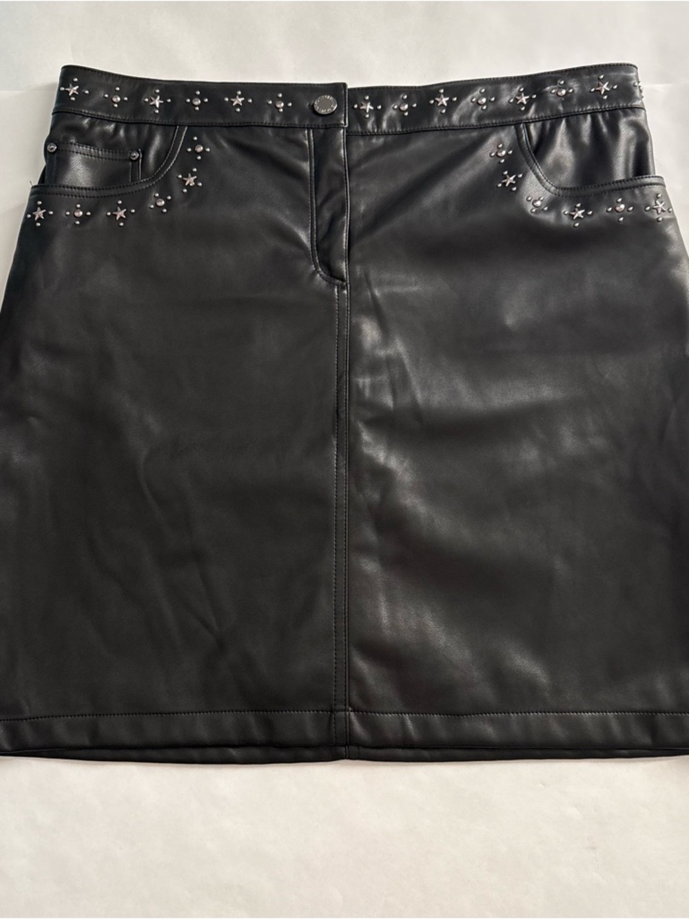 Karl Lagerfeld Black Faux Leather Mini Skirt with Stud Detail
